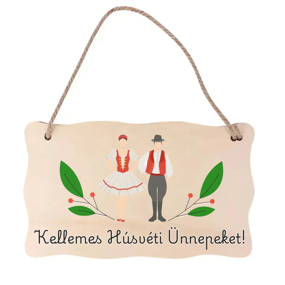 Húsvéti ajtó kopogtató fa dísztábla egyedi felirattal