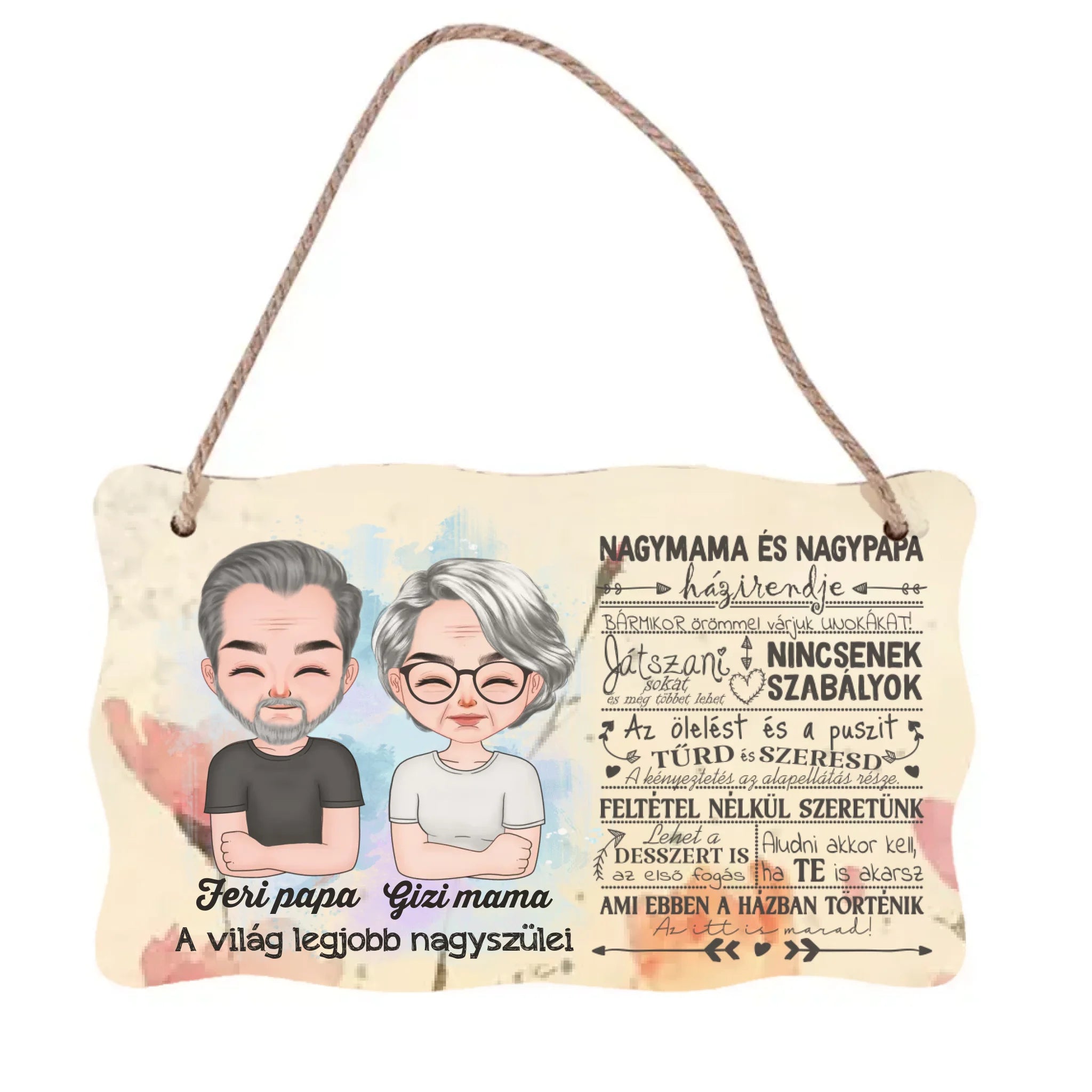  Tavaszi ajtó kopogtató fa dísztábla Nagyszülőknek szerkeszthető karakterekkel