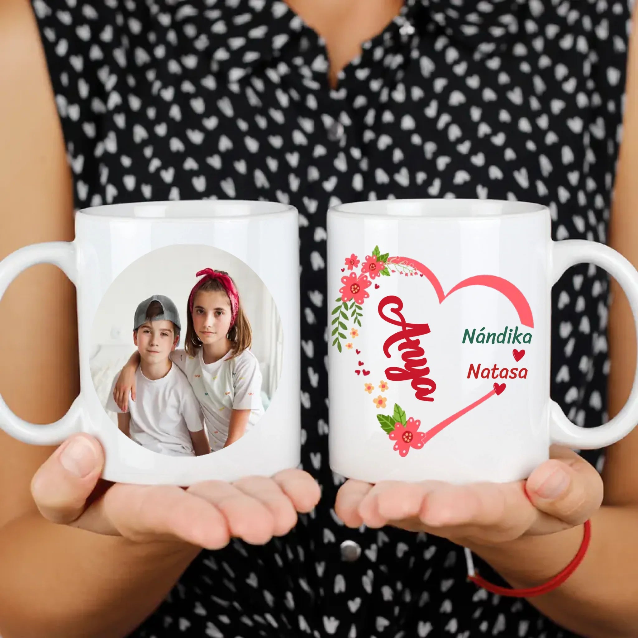 Szives feliratos egyedi képes bögre anyáknak szerkeszthető felirattal