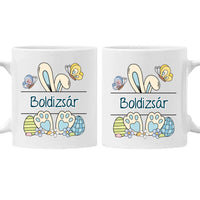 Nyuszi mintás ajándék bögre kisfiúknak egyedi névvel