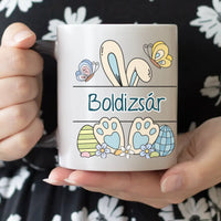 Nyuszi mintás ajándék bögre kisfiúknak egyedi névvel