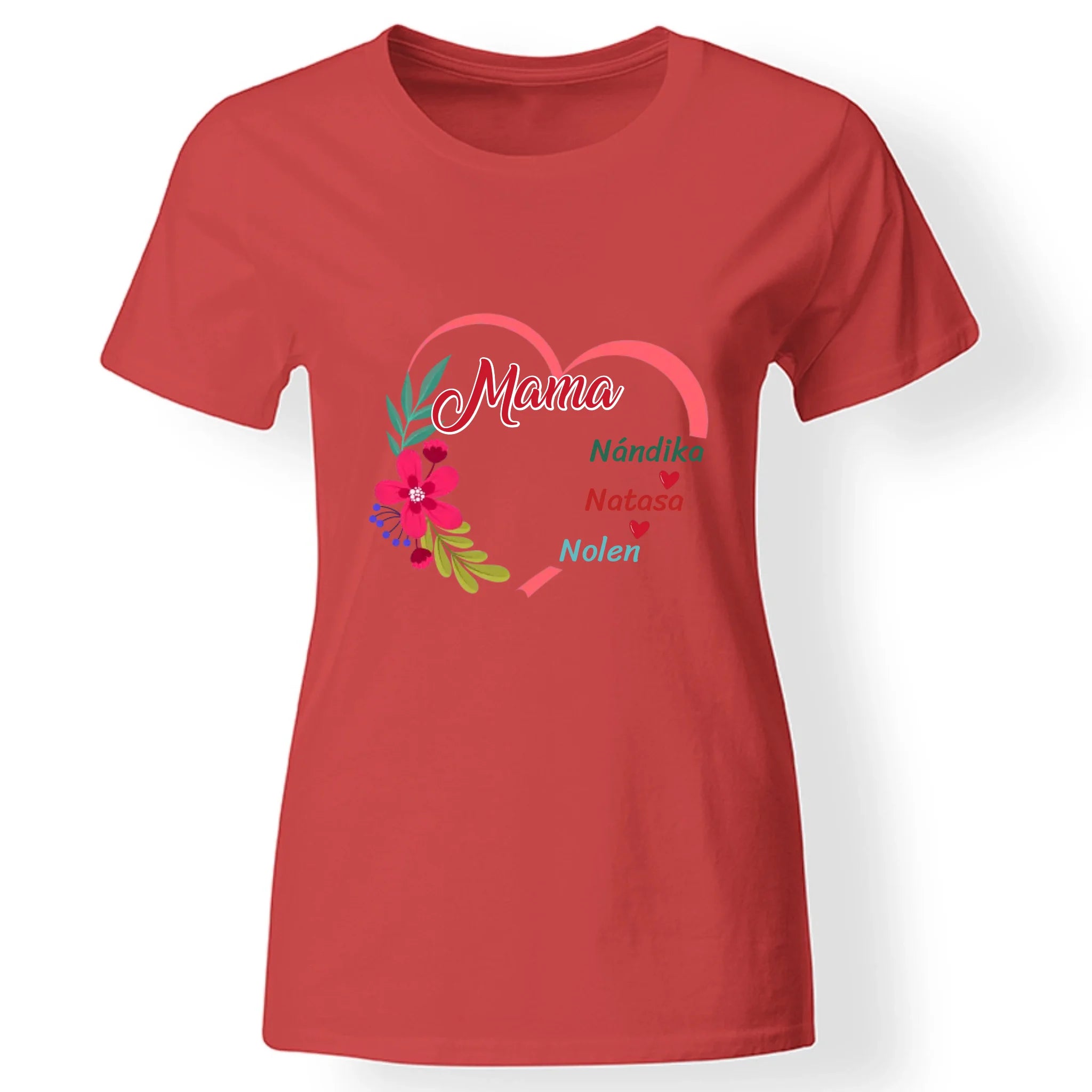 Virágos szív egyedi feliratos női póló Nagymamáknak