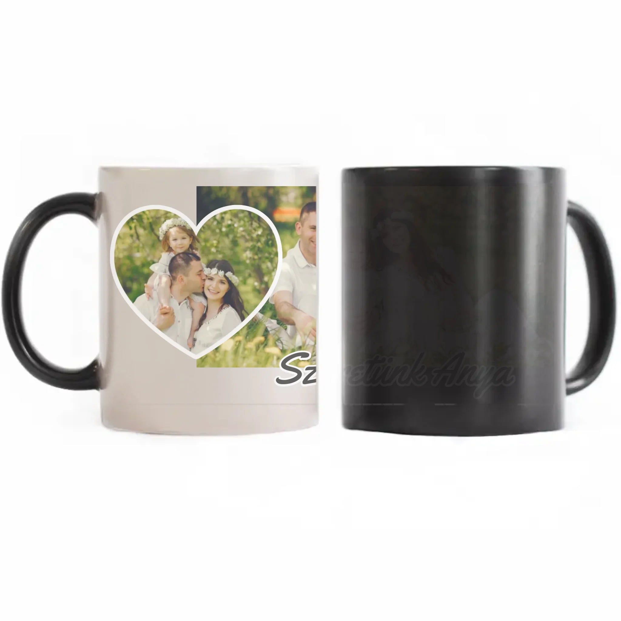 Szivecskés egyedi képes bögre szerkeszthető felirattal