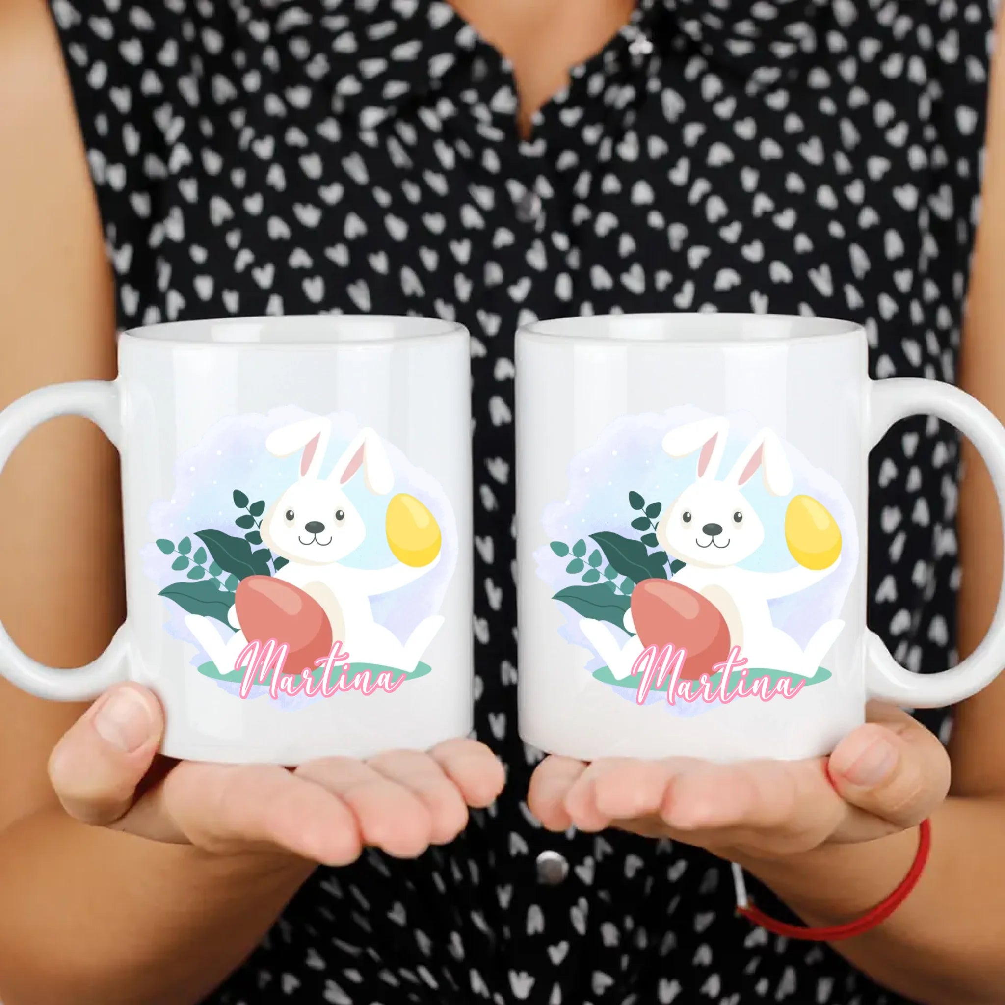 Húsvéti mintás ajándék bögre gyerekeknek egyedi névvel