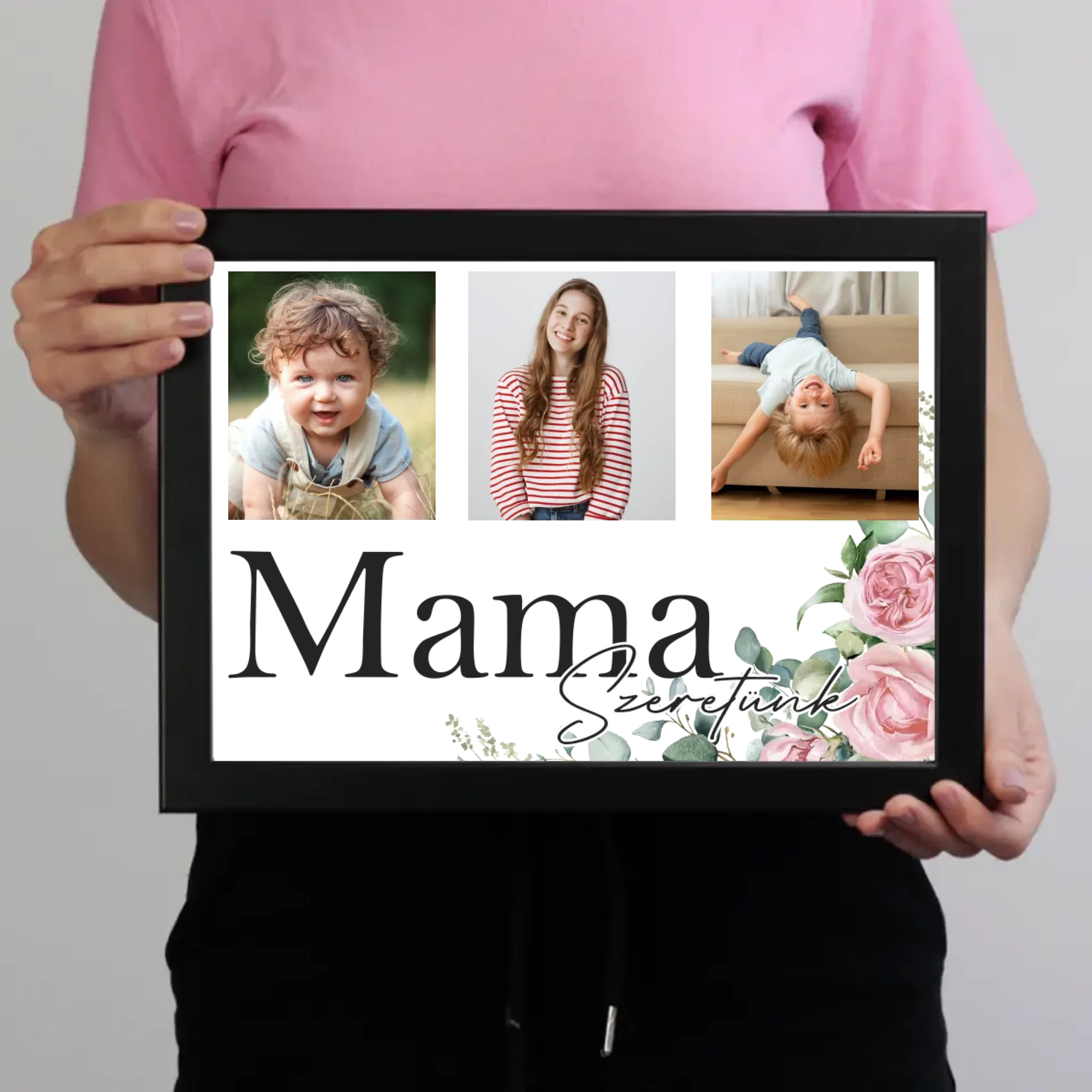 Mama szeretünk - egyedi képes falikép választható felirattal