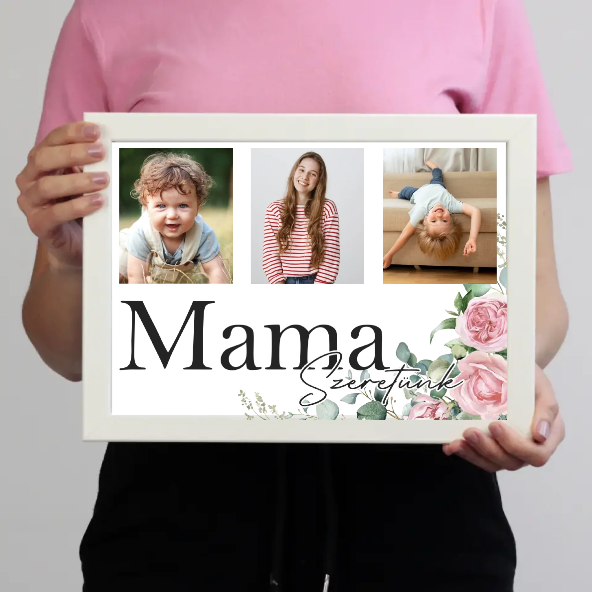 Mama szeretünk - egyedi képes falikép választható felirattal