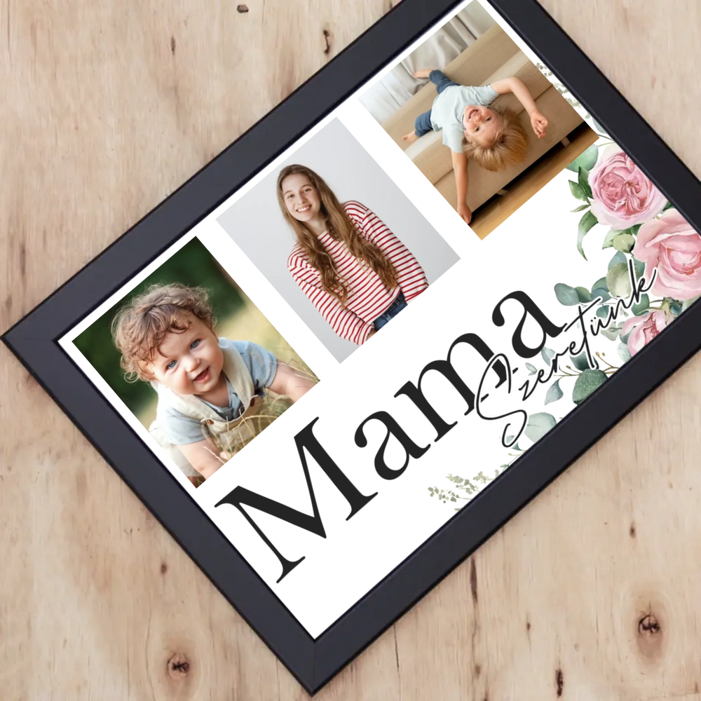 Mama szeretünk - egyedi képes falikép választható felirattal