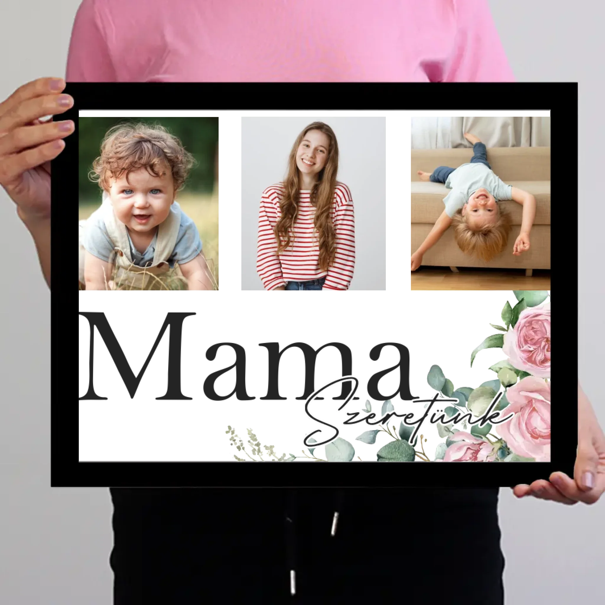 Mama szeretünk - egyedi képes falikép választható felirattal