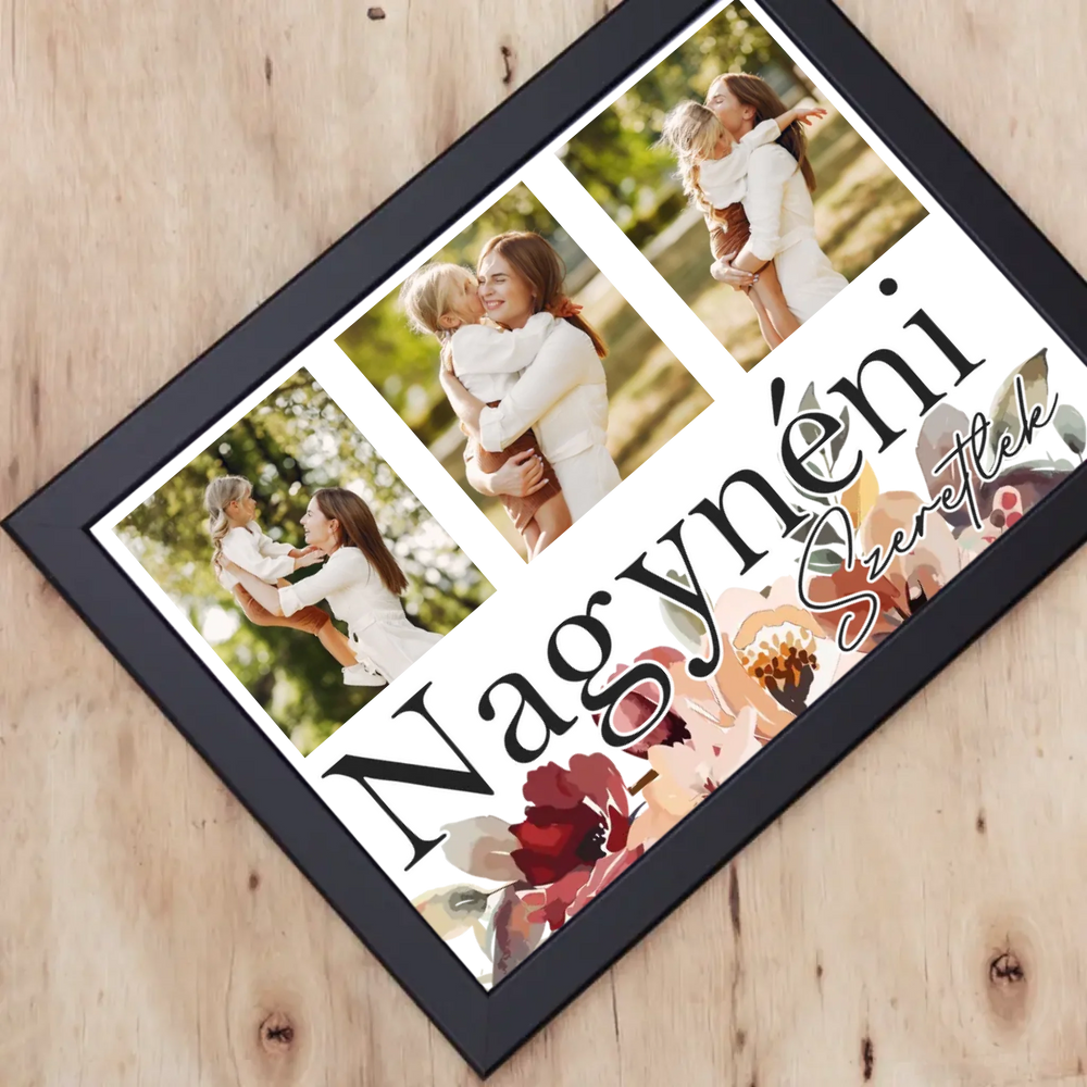 Nagynéni szeretünk - egyedi képes falikép választható felirattal