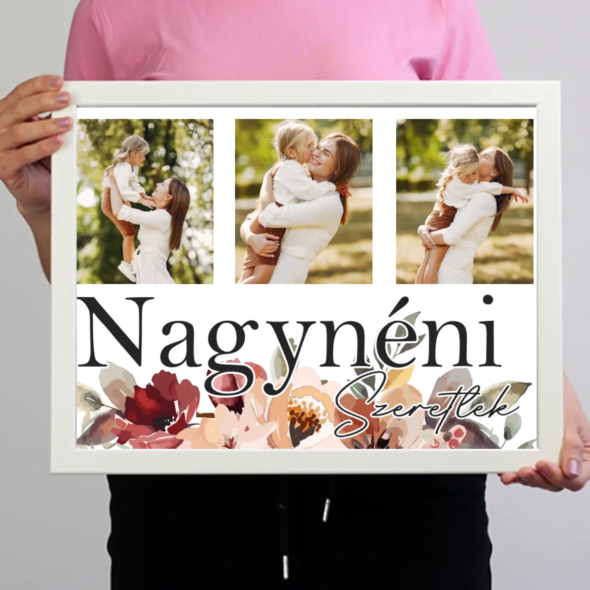 Nagynéni szeretünk - egyedi képes falikép választható felirattal