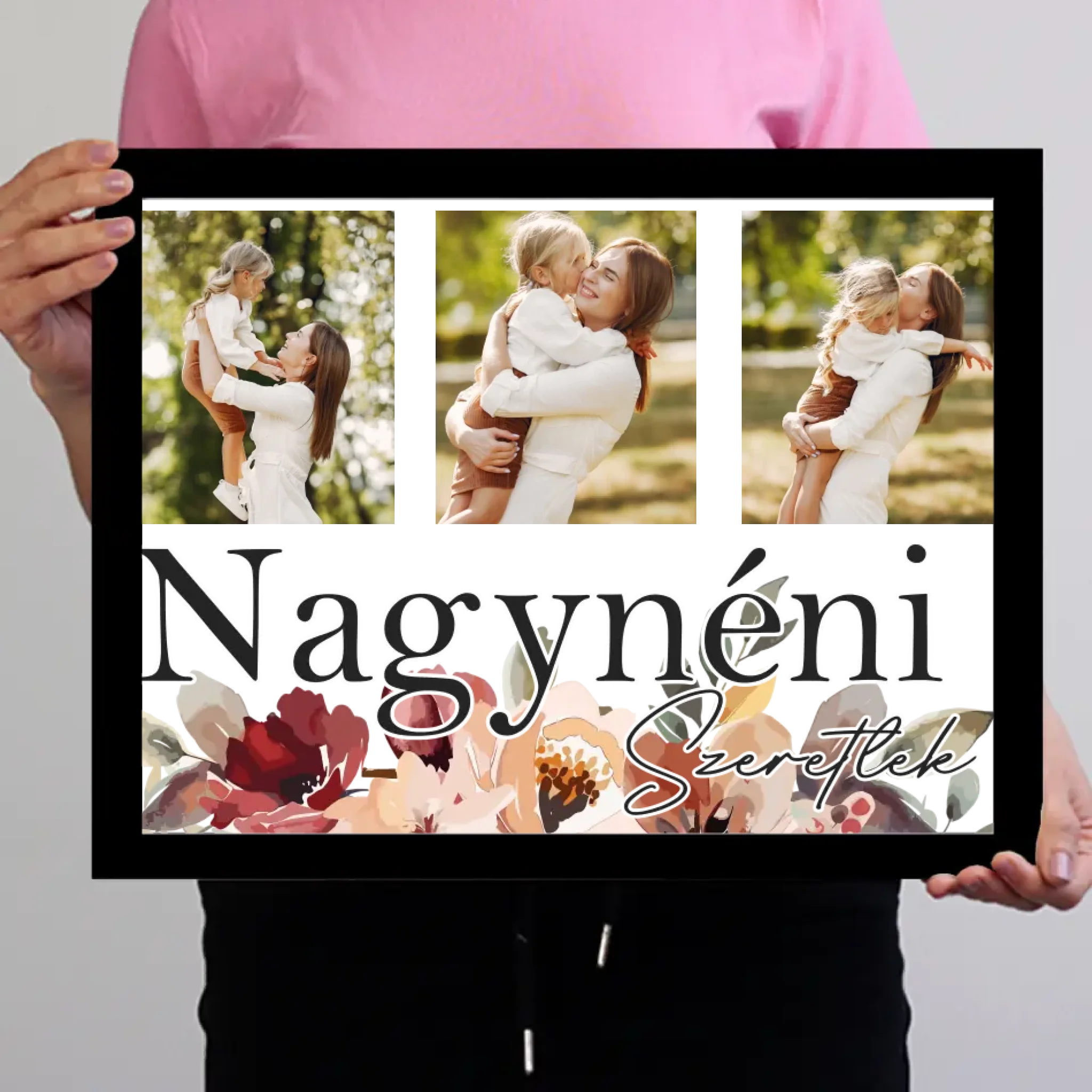 Nagynéni szeretünk - egyedi képes falikép választható felirattal