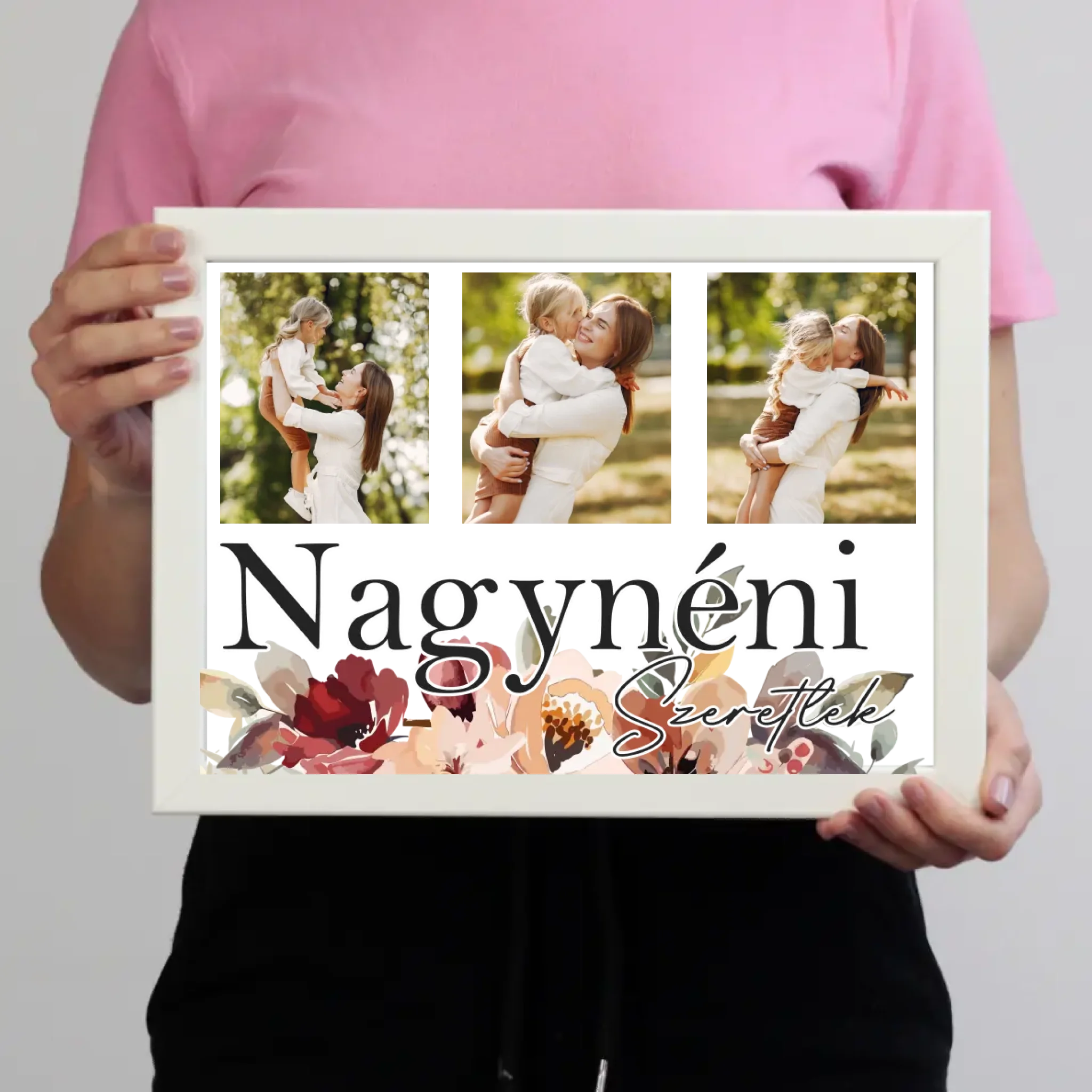 Nagynéni szeretünk - egyedi képes falikép választható felirattal