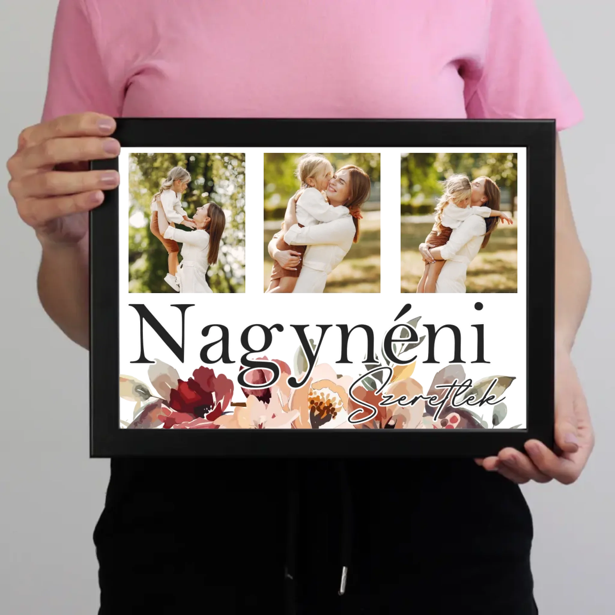 Nagynéni szeretünk - egyedi képes falikép választható felirattal