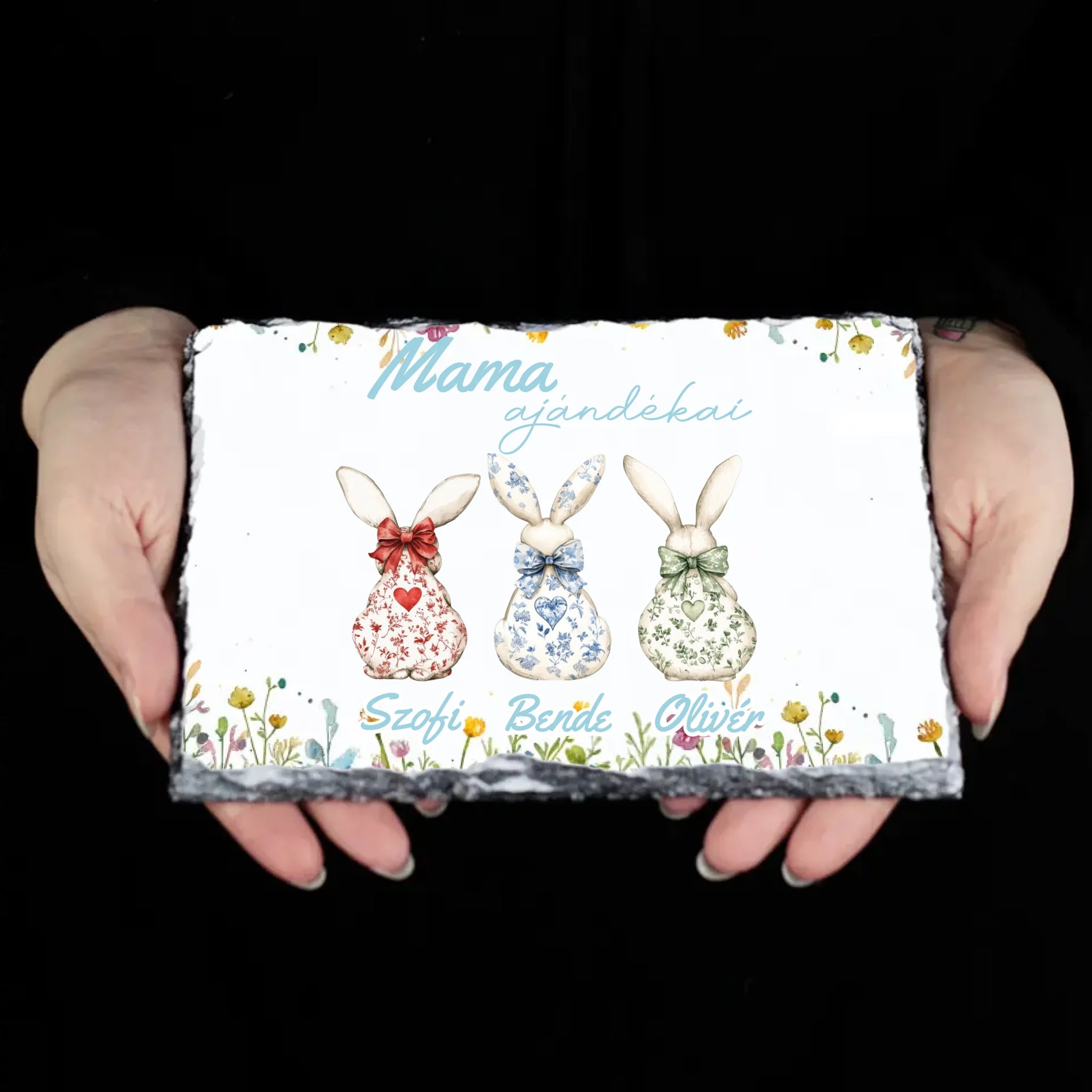 A mama ajándékai  - Egyedi húsvéti ajándék gránitlap nagymamáknak nyuszis mintával