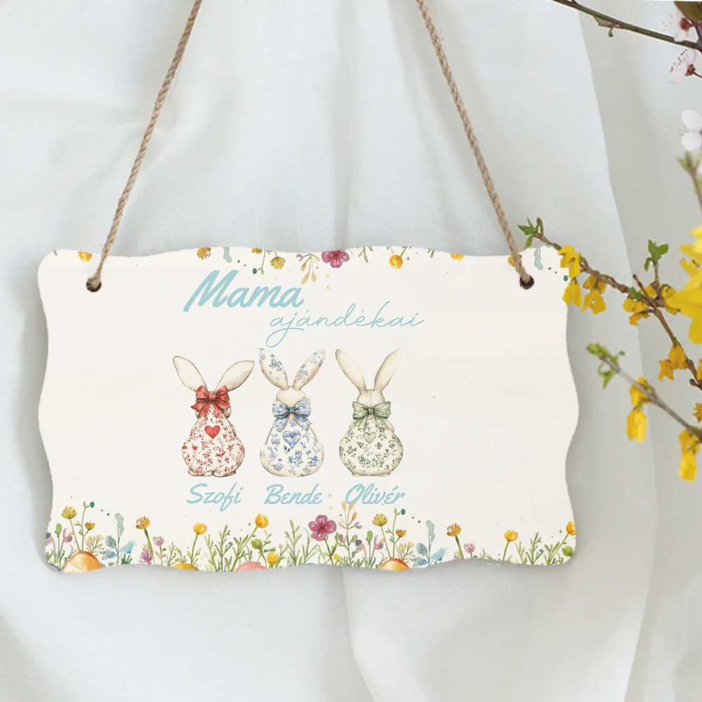 A mama ajándékai - Egyedi húsvéti ajándék dísztábla nagymamáknak nyuszis mintával