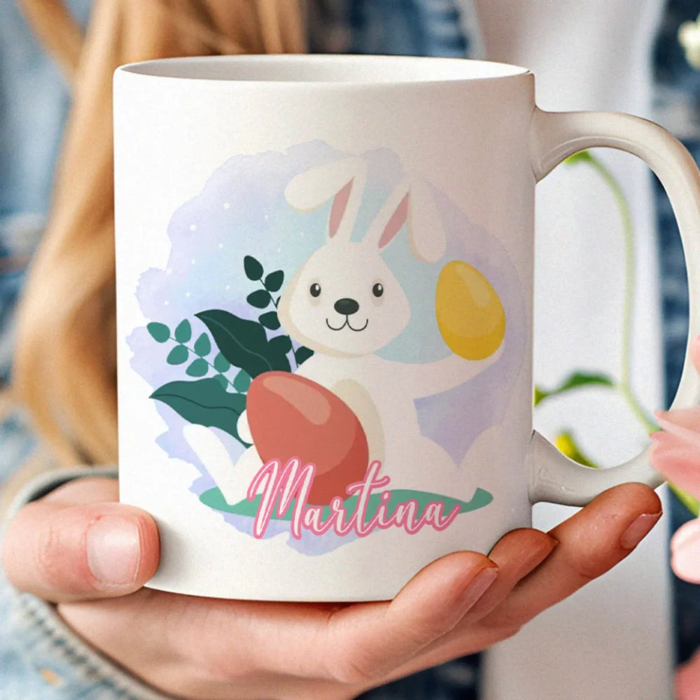 Húsvéti mintás ajándék bögre gyerekeknek egyedi névvel