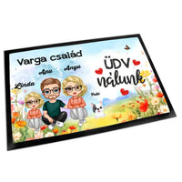 Szerkeszthető család karakteres lábtörlő virágos mintával és kutyával