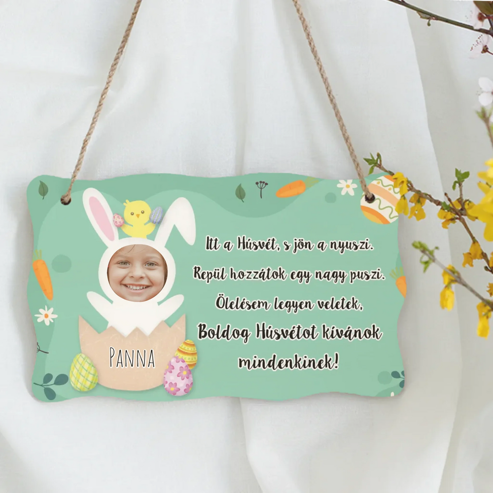 Húsvéti nyuszi saját képpel, névvel dísztábla