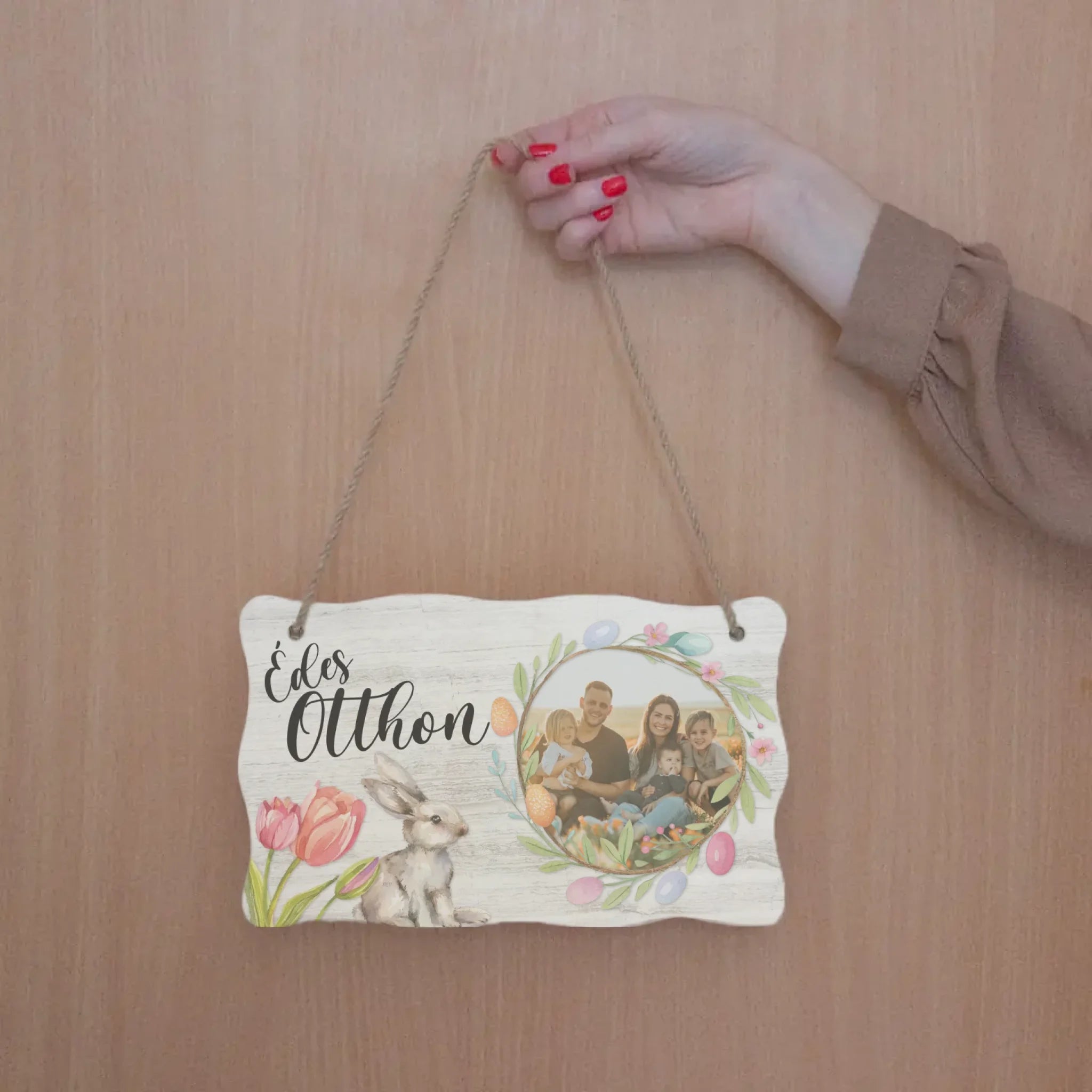 Édes otthon saját fotóval húsvéti dísztábla