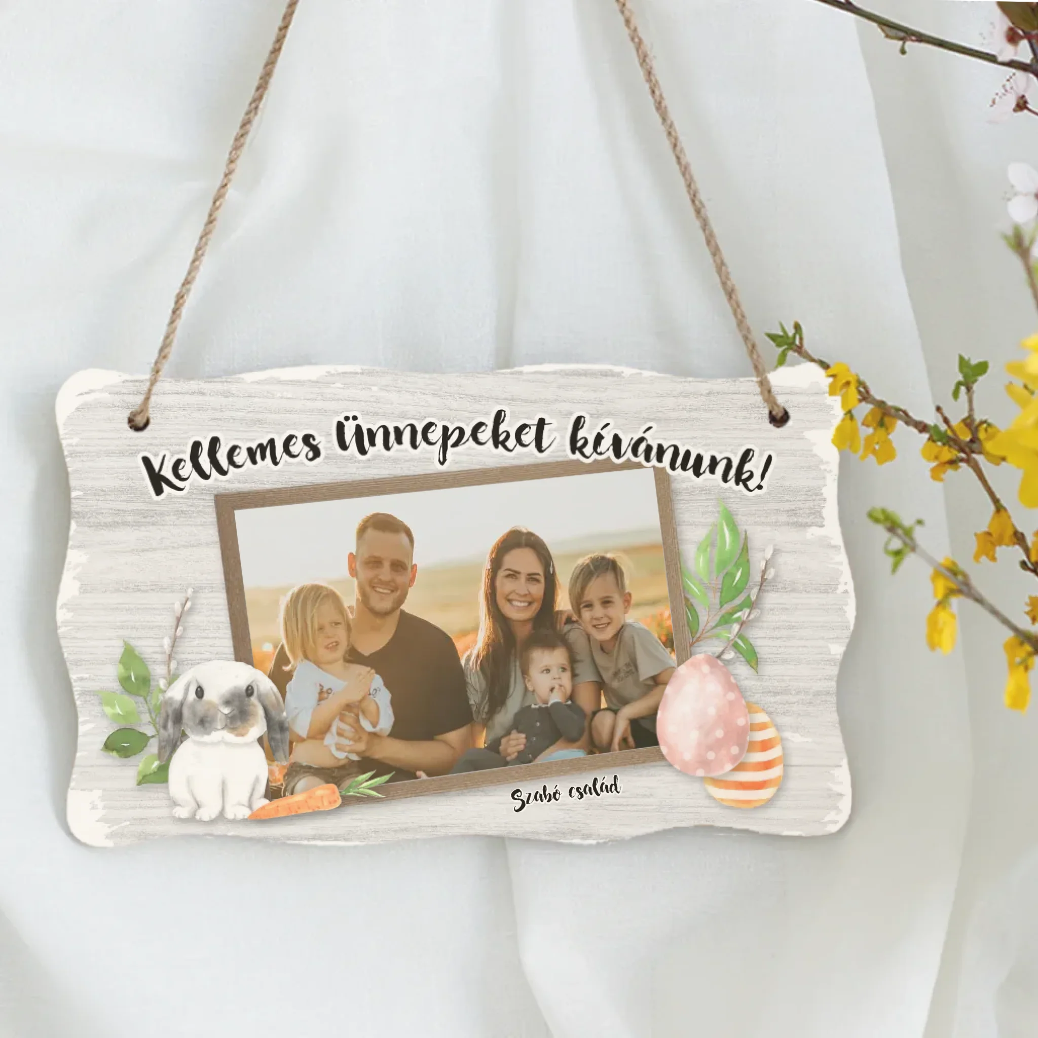 Kellemes Ünnepeket kívánunk saját fotóval, névvel dísztábla