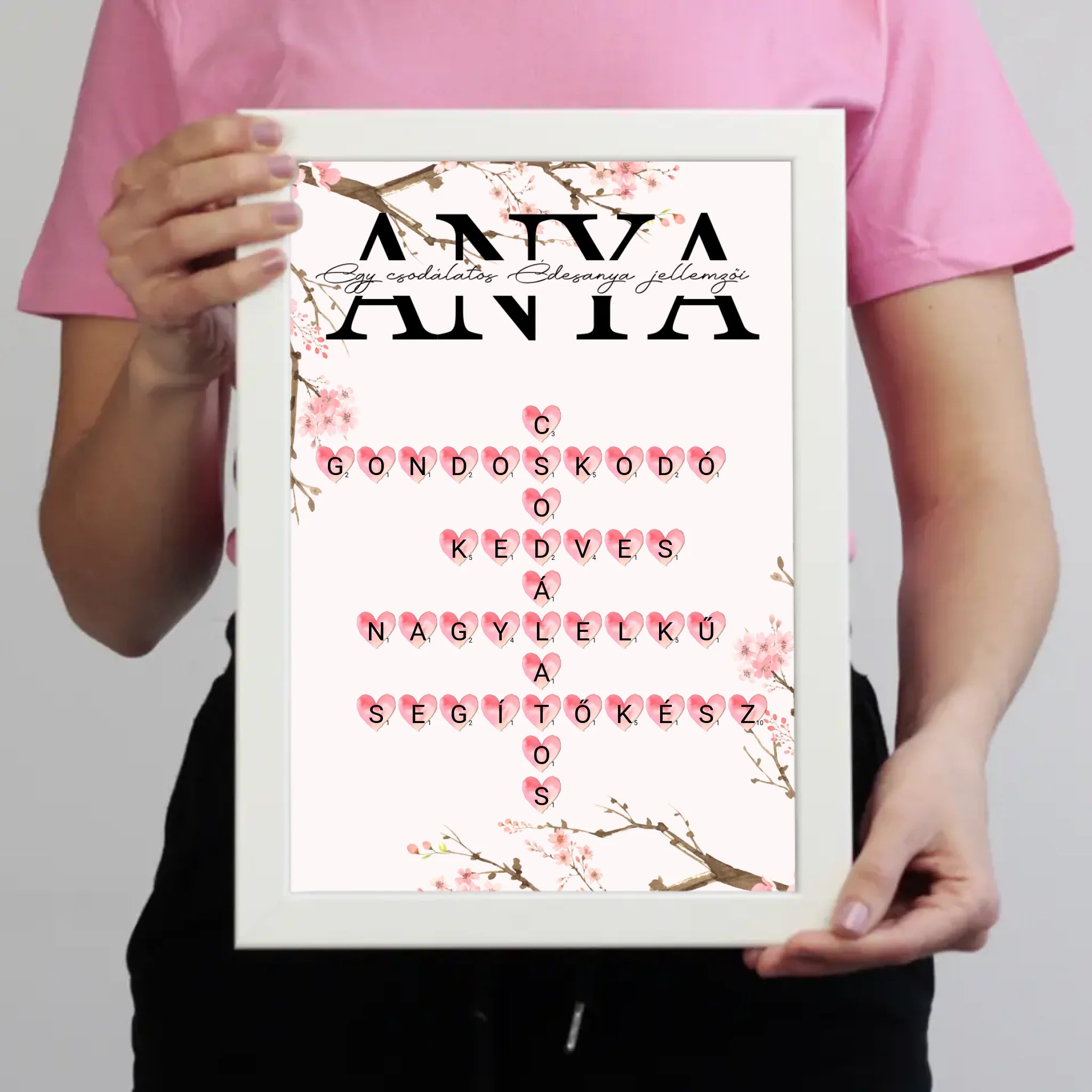 	 Egy csodálatos Édesanya jellemzői - Egyedi scrabble feliratos falikép Anyák napjára