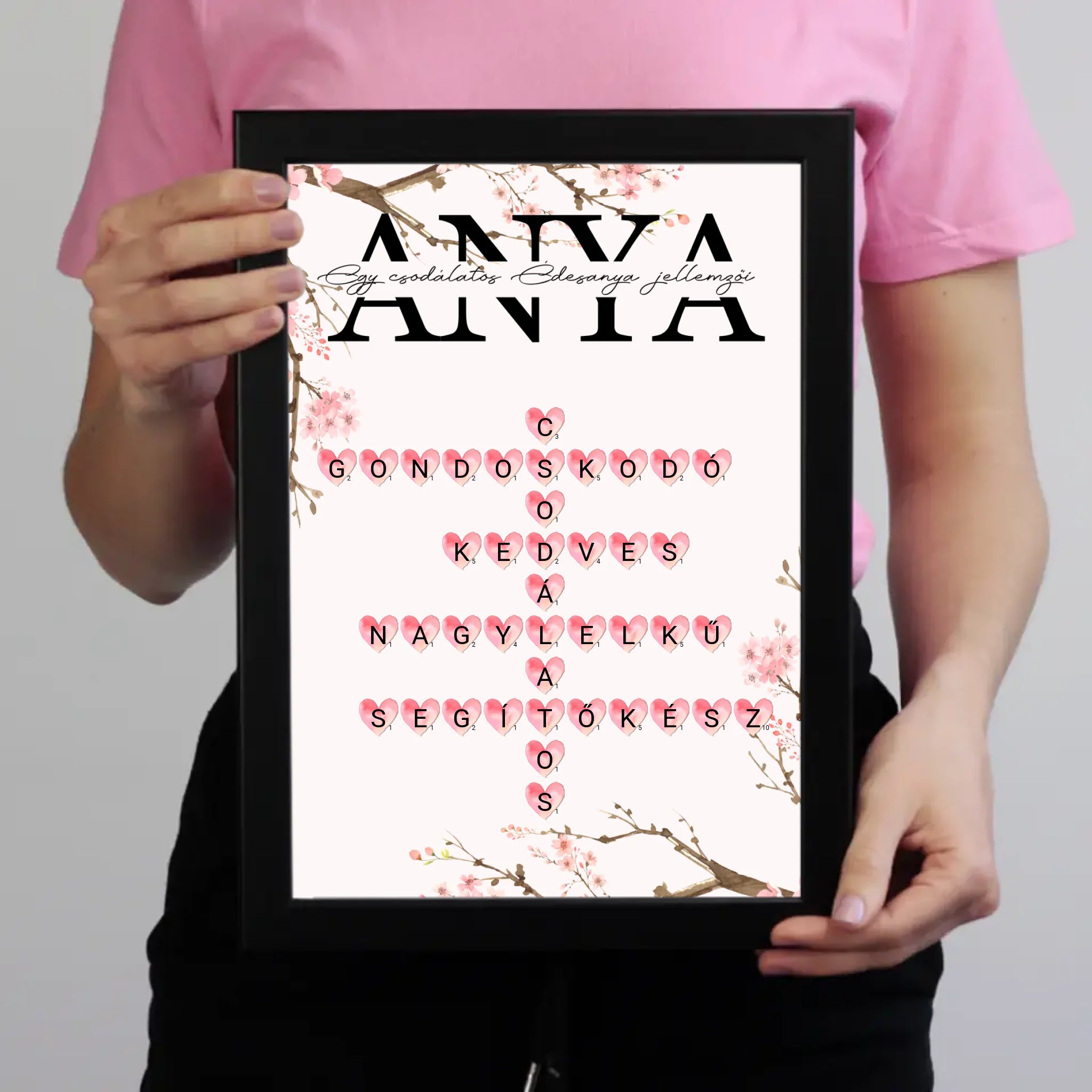 Egy csodálatos Édesanya jellemzői - Egyedi scrabble feliratos falikép Anyák napjára