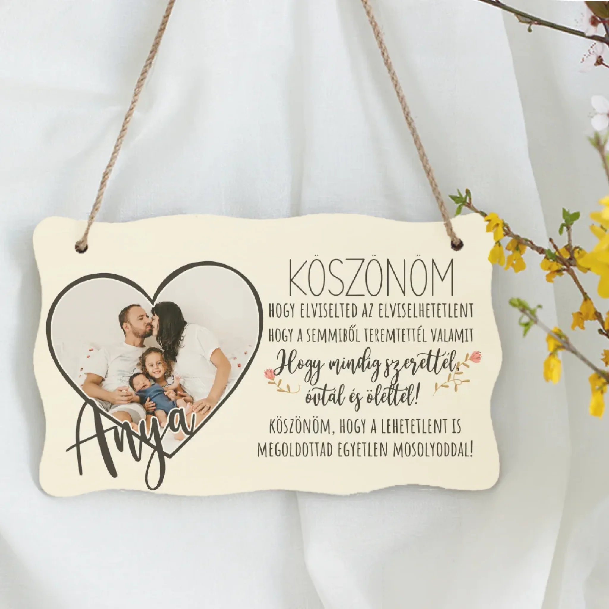 Egyedi képes anyák napi ajándék fali dekor tábla - Köszönöm Anya!