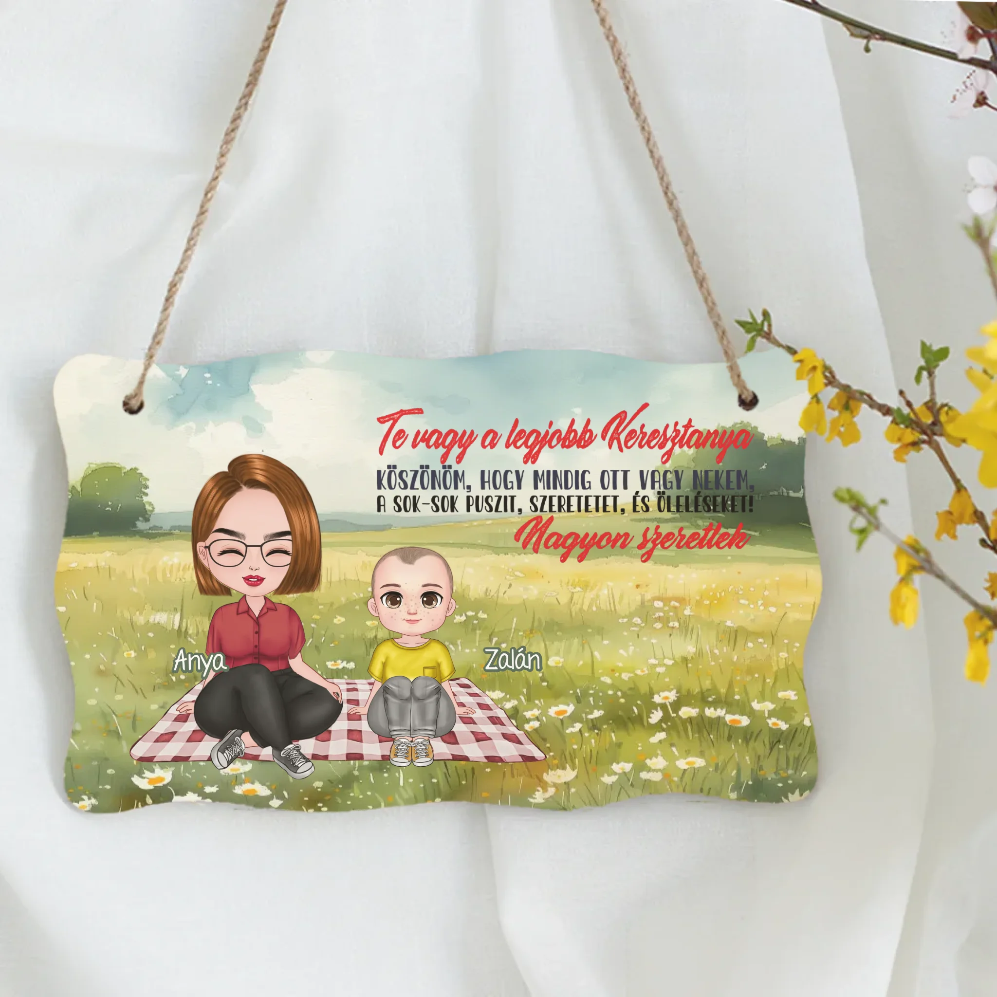 Te vagy a legjobb Keresztanya cuki karakteres egyedi anyák napi ajándék dísztábla