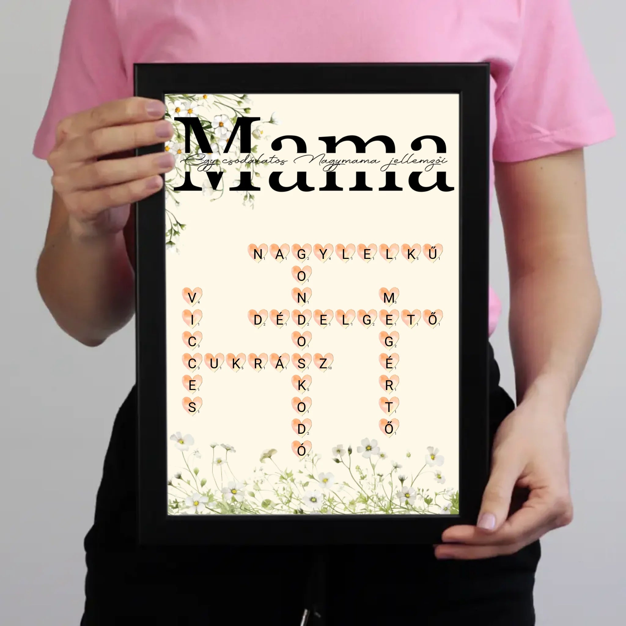 Egy csodálatos Nagymama jellemzői - Egyedi scrabble feliratos falikép Anyák napjára