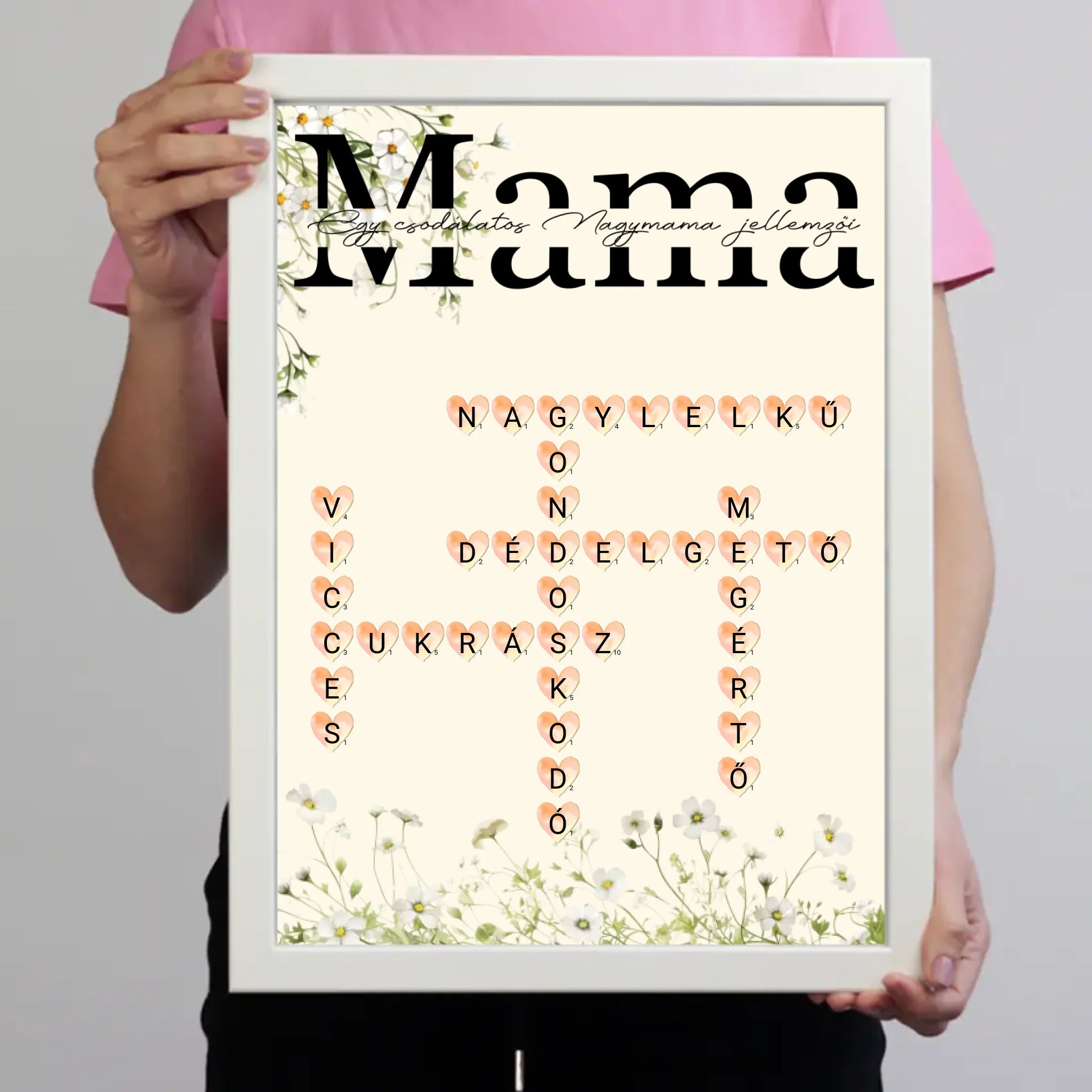 Egy csodálatos Nagymama jellemzői - Egyedi scrabble feliratos falikép Anyák napjára