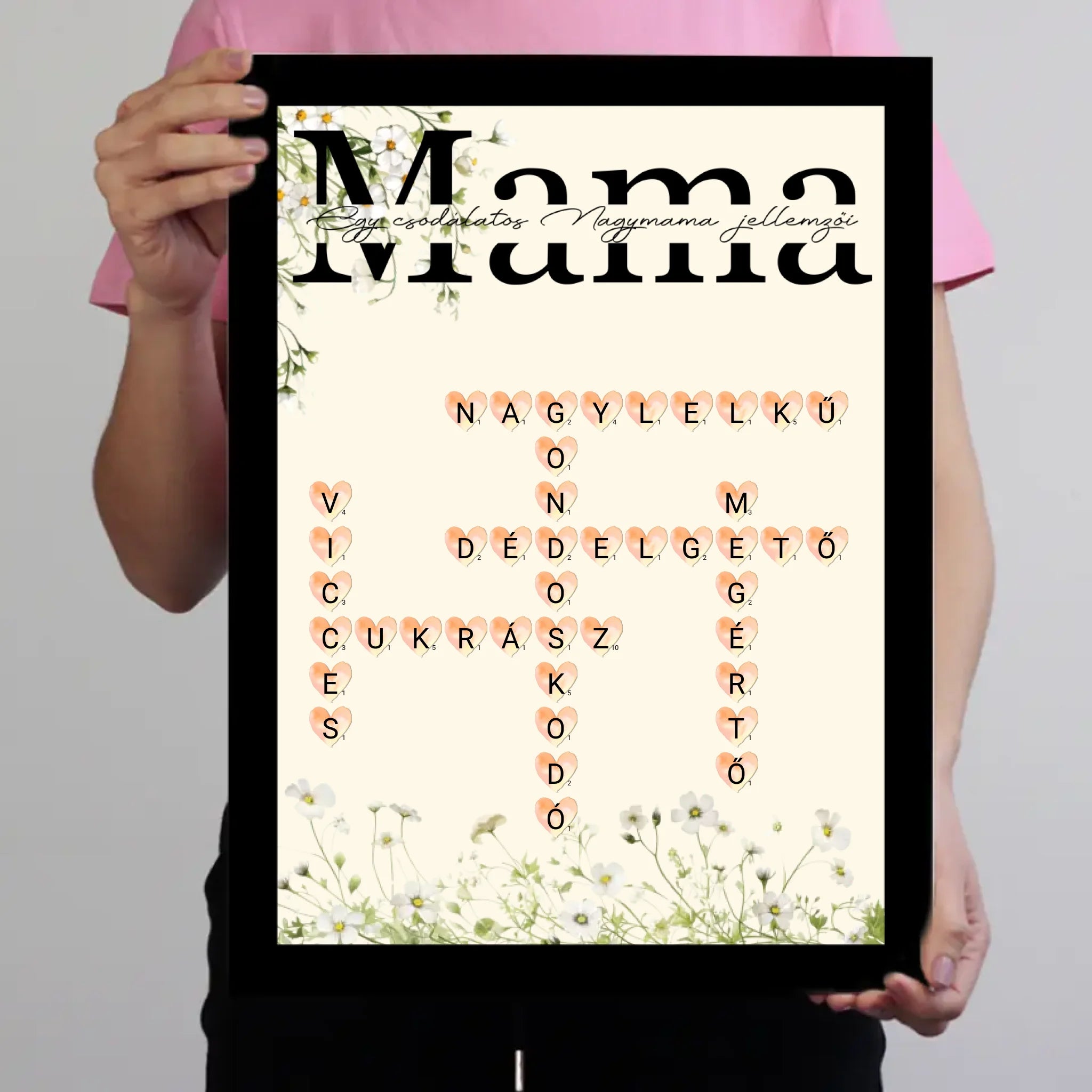 Egy csodálatos Nagymama jellemzői - Egyedi scrabble feliratos falikép Anyák napjára
