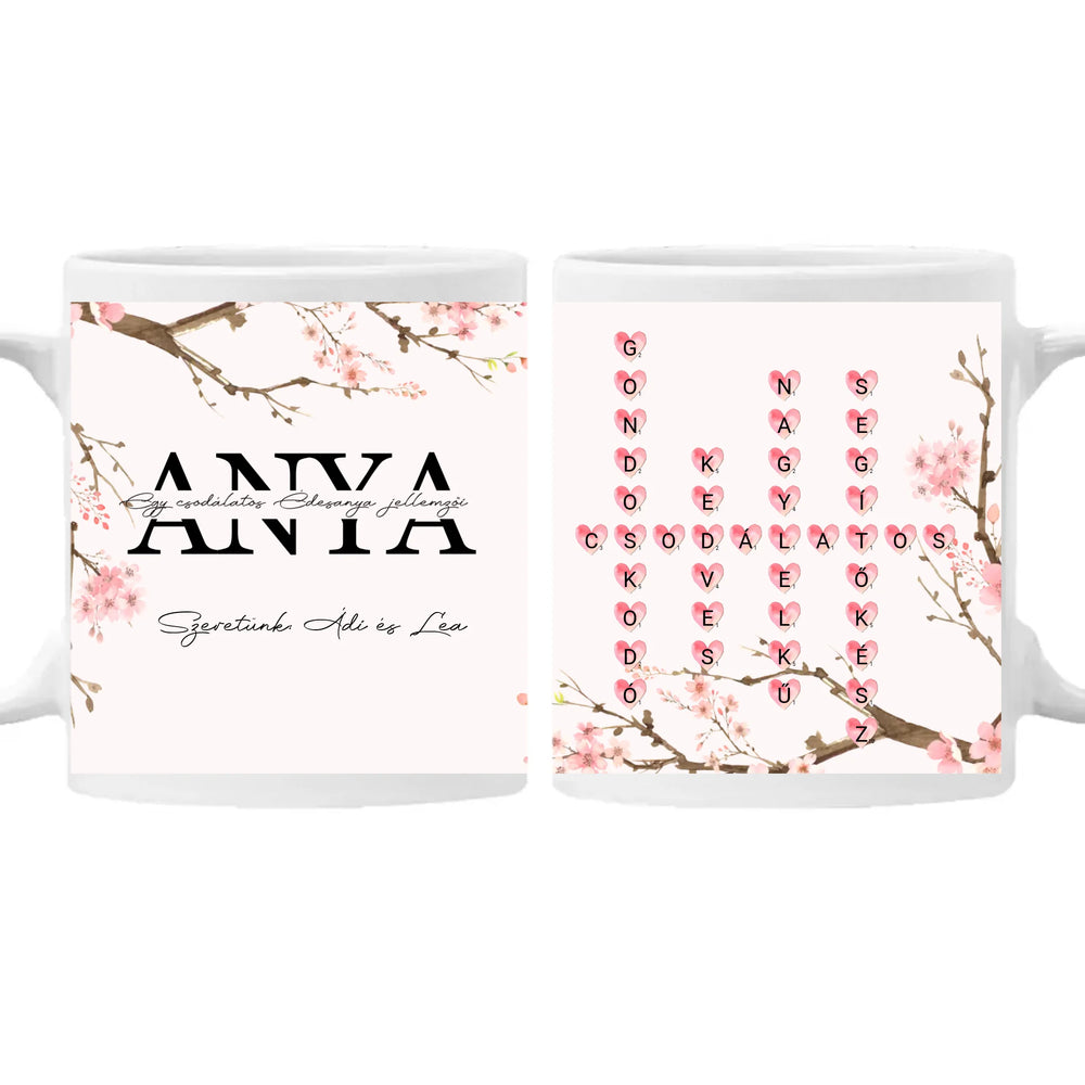 	 Egy csodálatos Édesanya jellemzői - Egyedi scrabble feliratos bögre Anyák napjára