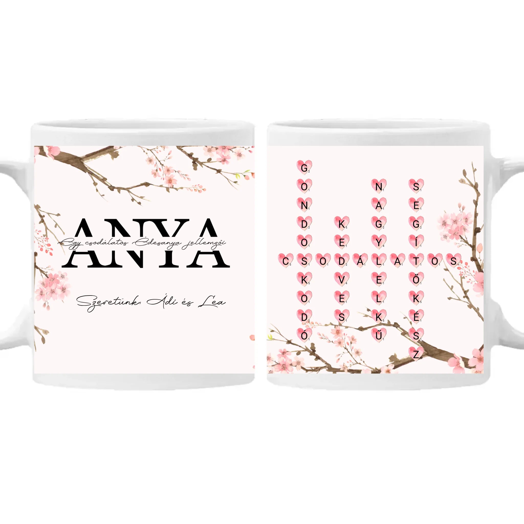 	 Egy csodálatos Édesanya jellemzői - Egyedi scrabble feliratos bögre Anyák napjára