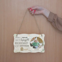 Újszülött köszöntő dísztábla kisfiú képpel