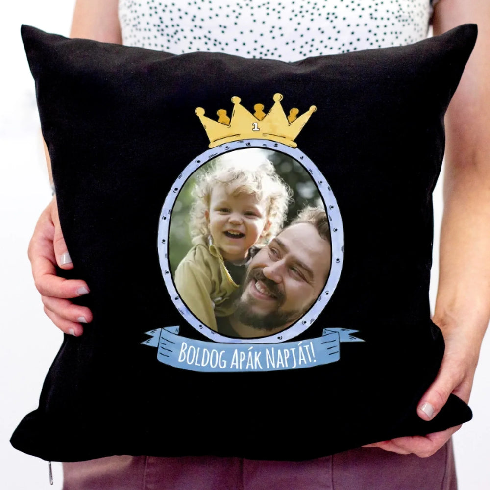 Boldog apák napját egyedi képes fekete párna