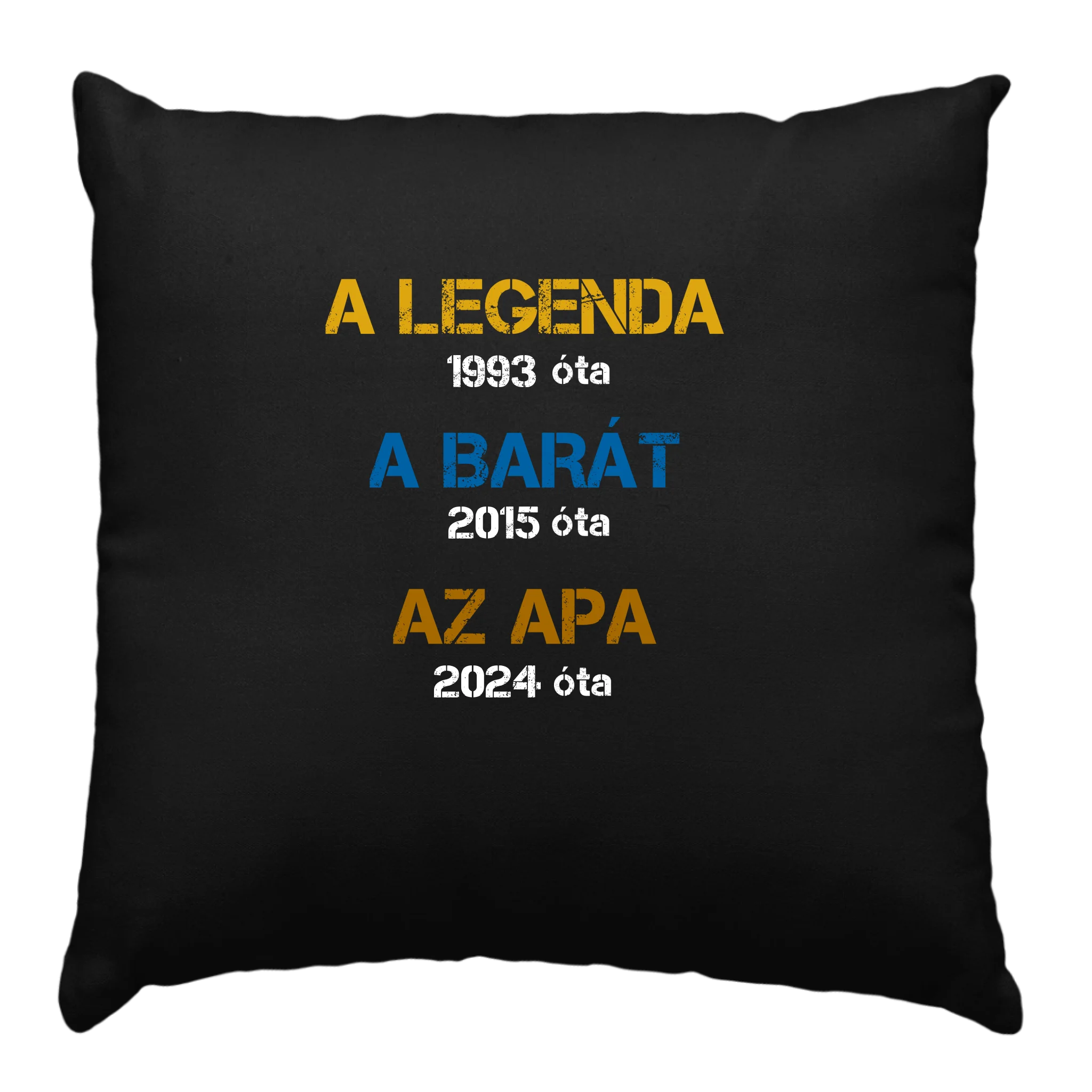 Egyedi évszámos ajándék apáknak A legenda, a barát, az apa fekete párna