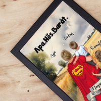 Ajándék Apáknak - Apa a mi hősünk szerkeszthető karakteres egyedi falikép