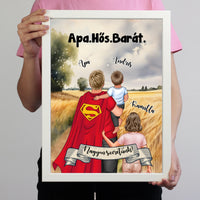 Ajándék Apáknak - Apa a mi hősünk szerkeszthető karakteres egyedi falikép