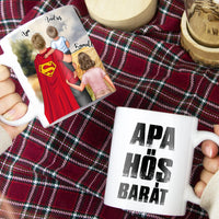 Ajándék Apáknak - Apa a mi hősünk szerkeszthető karakteres egyedi bögre
