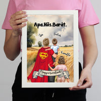 Ajándék Apáknak - Apa a mi hősünk szerkeszthető karakteres egyedi falikép