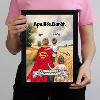 Ajándék Apáknak - Apa a mi hősünk szerkeszthető karakteres egyedi falikép