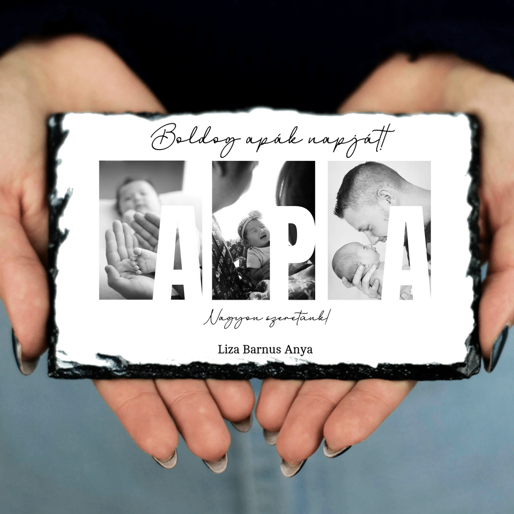 Ajándék Apáknak - Egyedi képes Apa szeretünk gránitlap