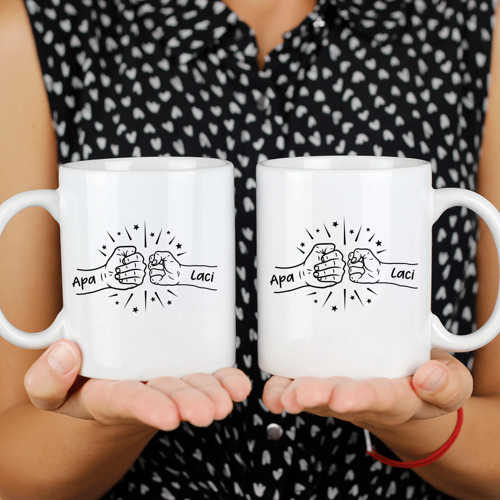 Egyedi neves ajándék bögre apáknak kezes mintával