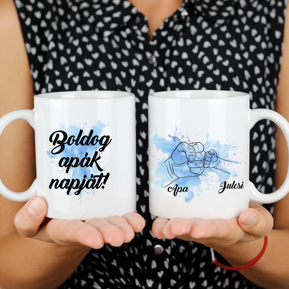 Ajándék Apáknak - Egyedi neves bögre apáknak kezes mintával