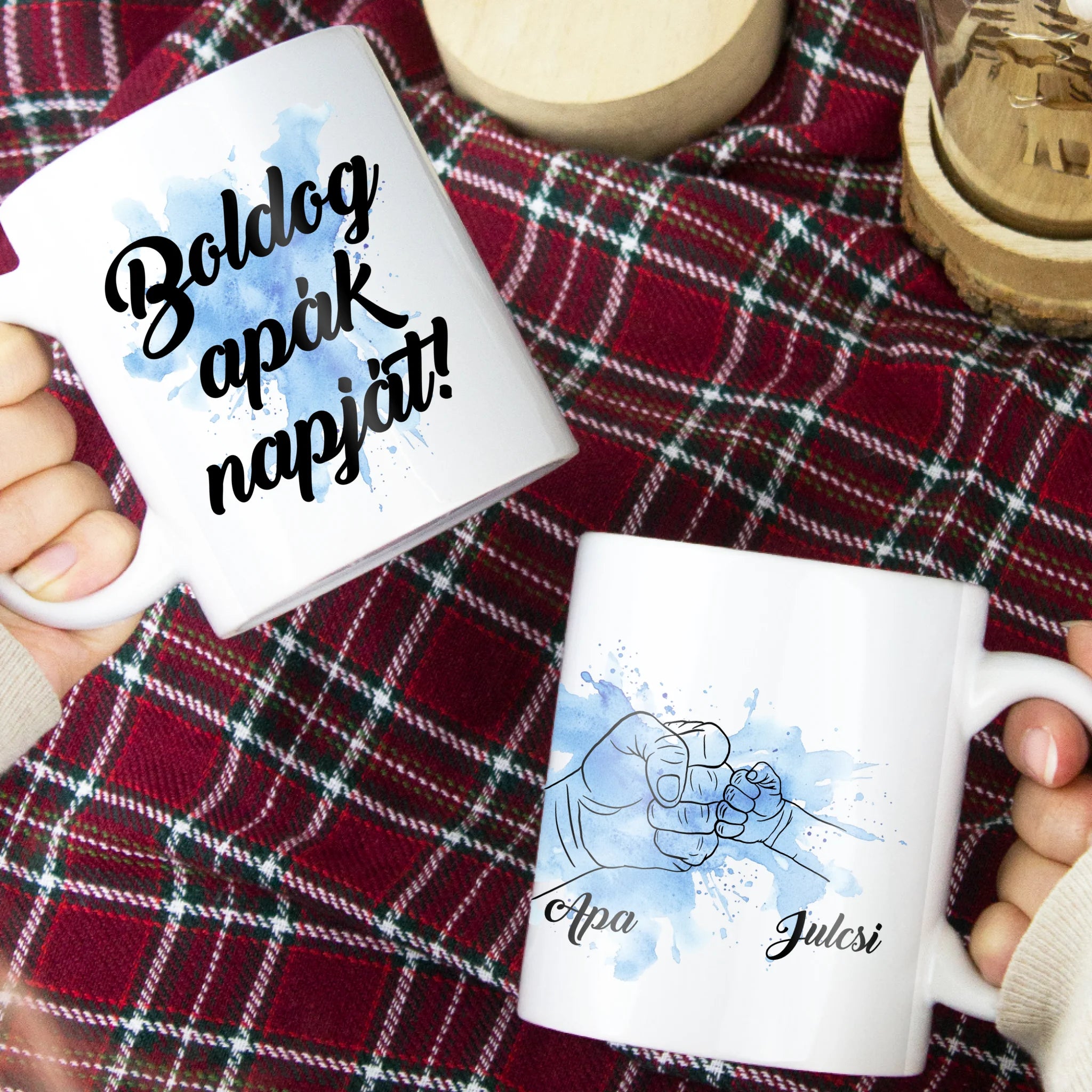 Egyedi neves ajándék bögre apáknak kezes mintával