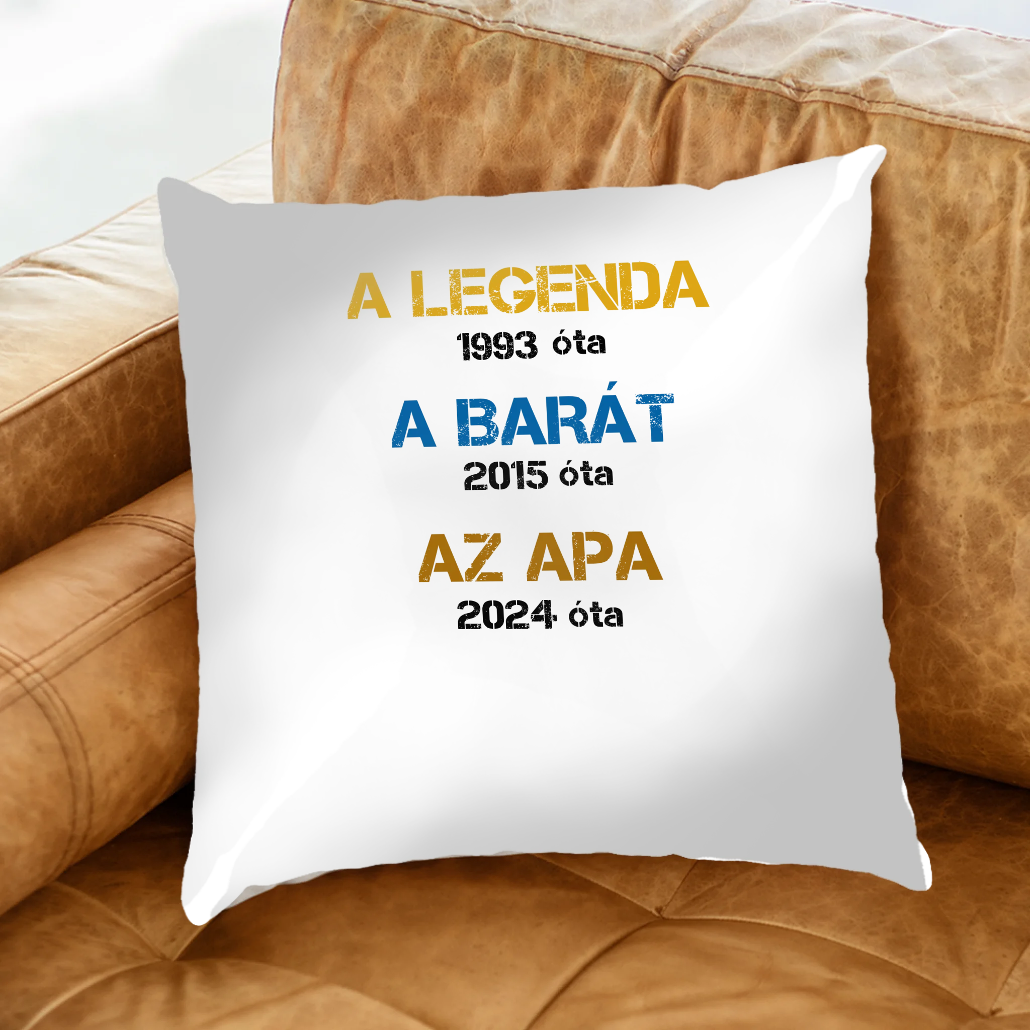 Egyedi évszámos ajándék apáknak A legenda, a barát, az apa párna