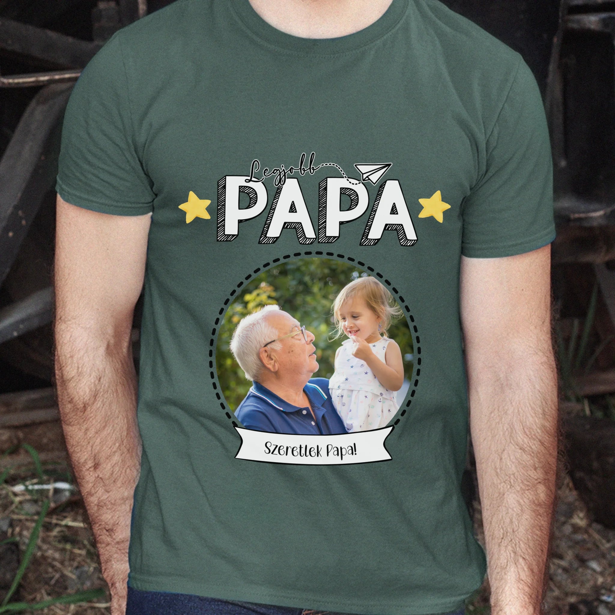 Legjobb Papa póló - Egyedi fényképes, szerkeszthető feliratos póló
