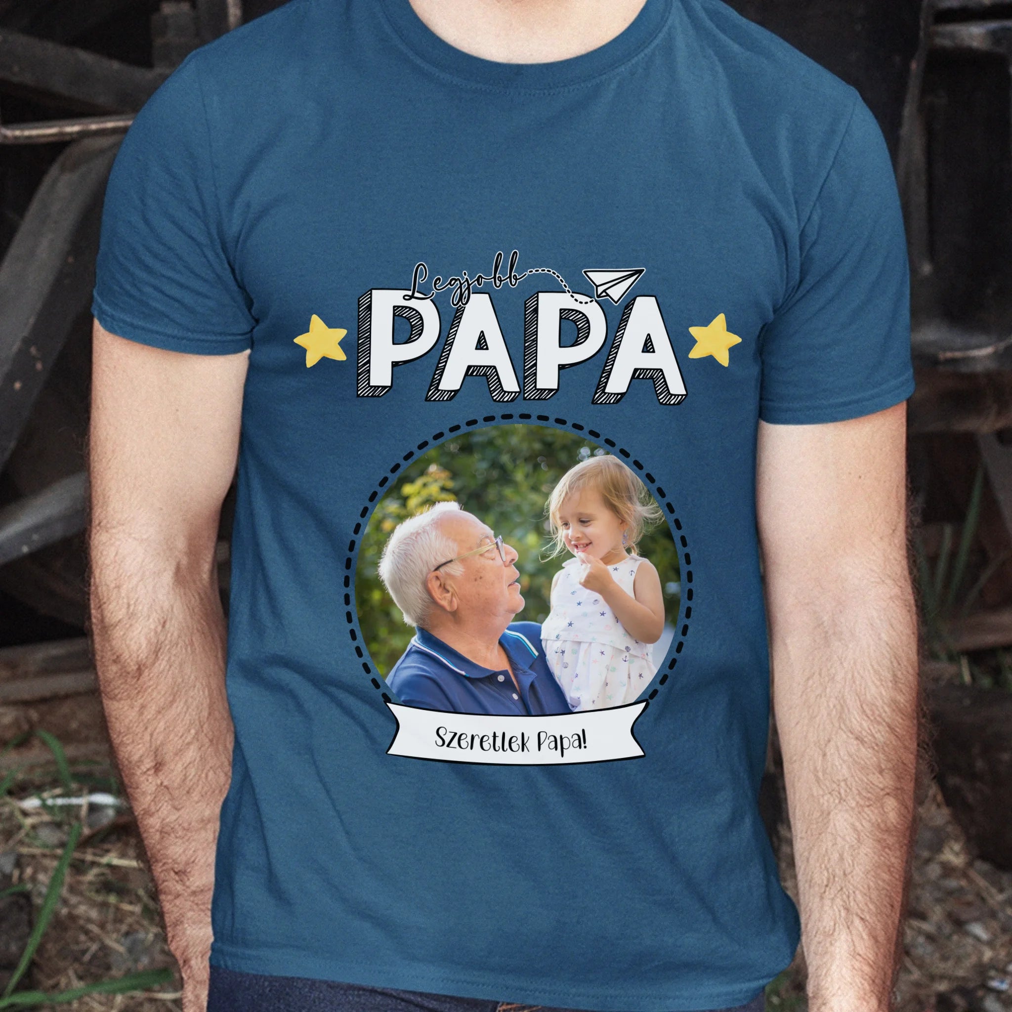 Legjobb Papa póló - Egyedi fényképes, szerkeszthető feliratos póló