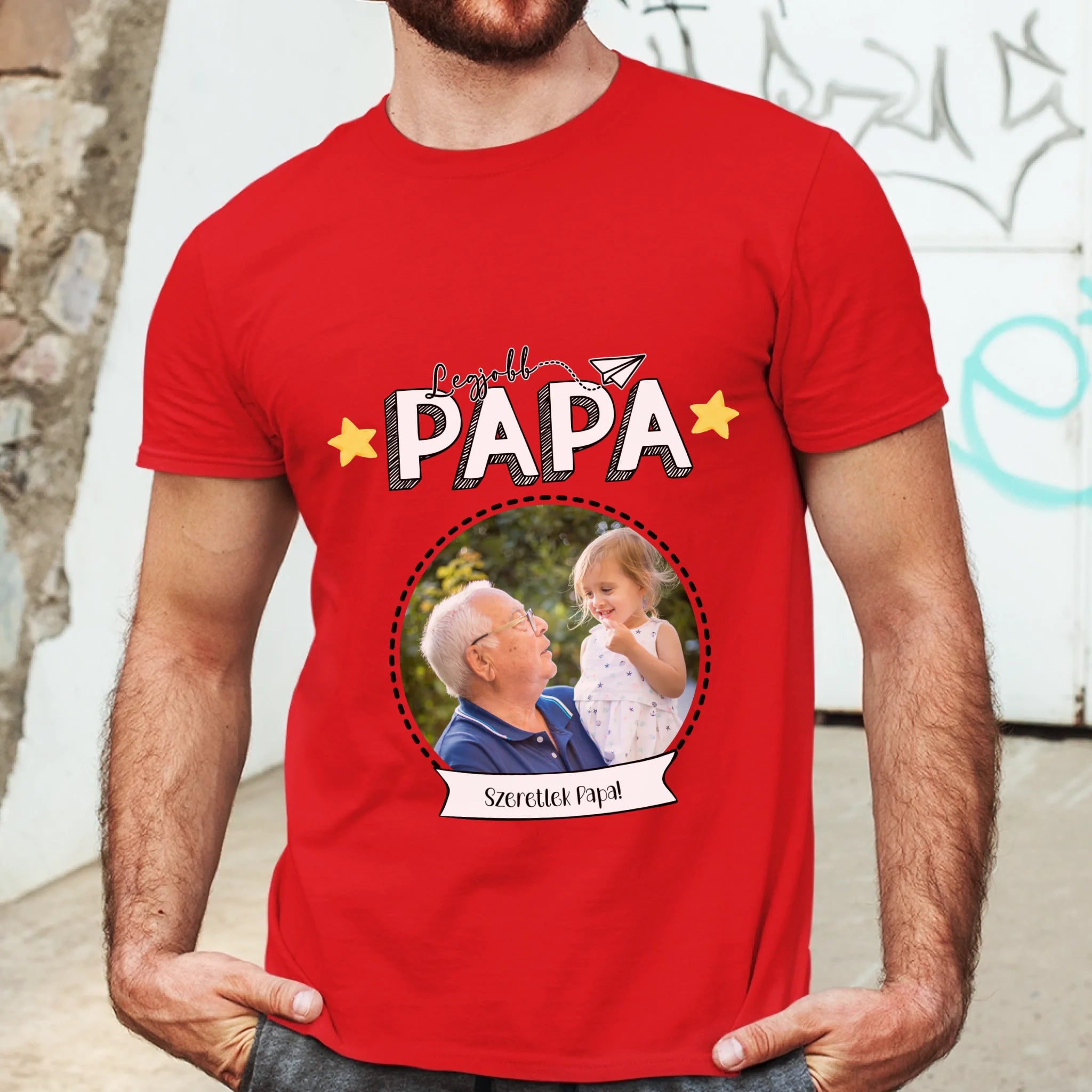 Legjobb Papa póló - Egyedi fényképes, szerkeszthető feliratos póló