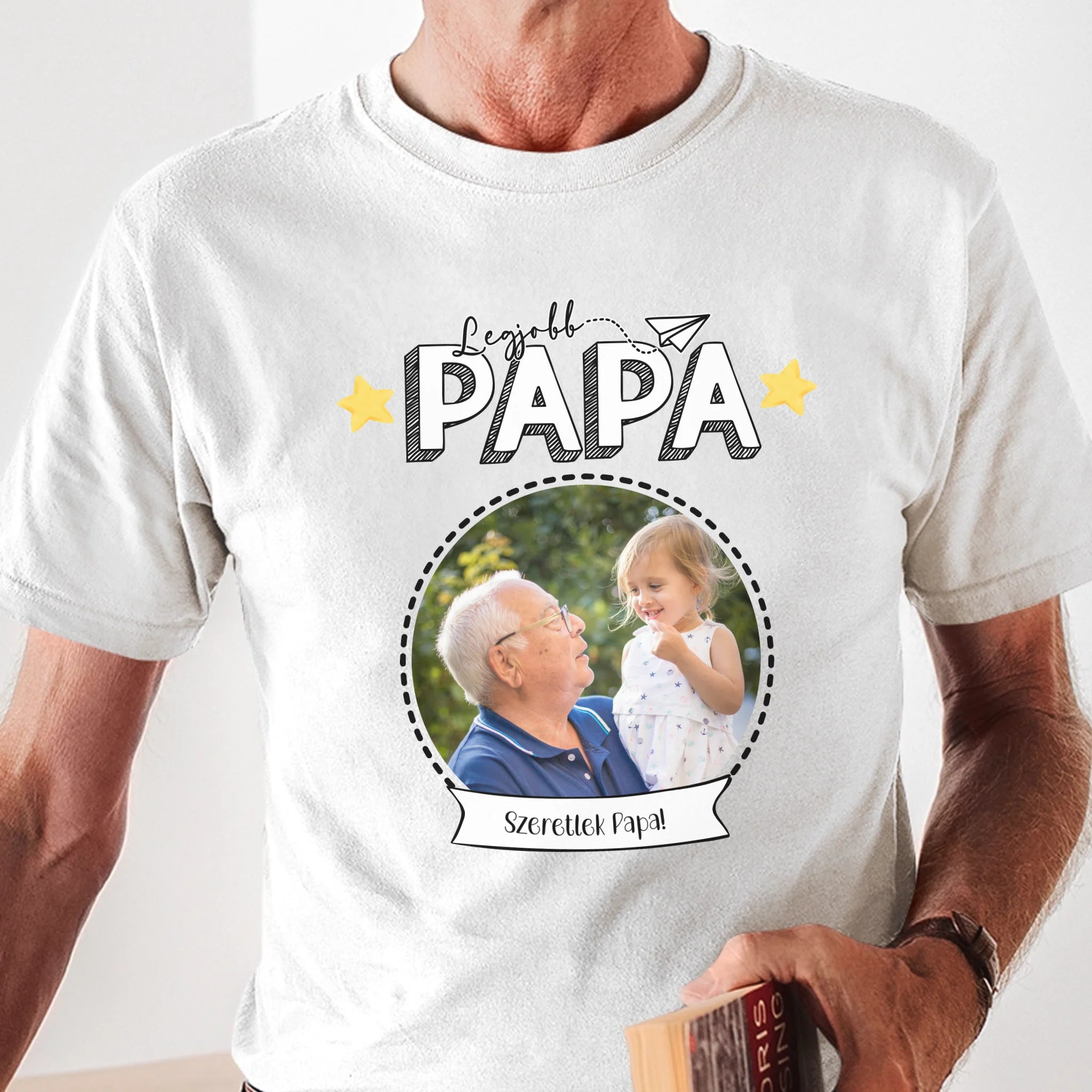 Legjobb Papa póló - Egyedi fényképes, szerkeszthető feliratos póló